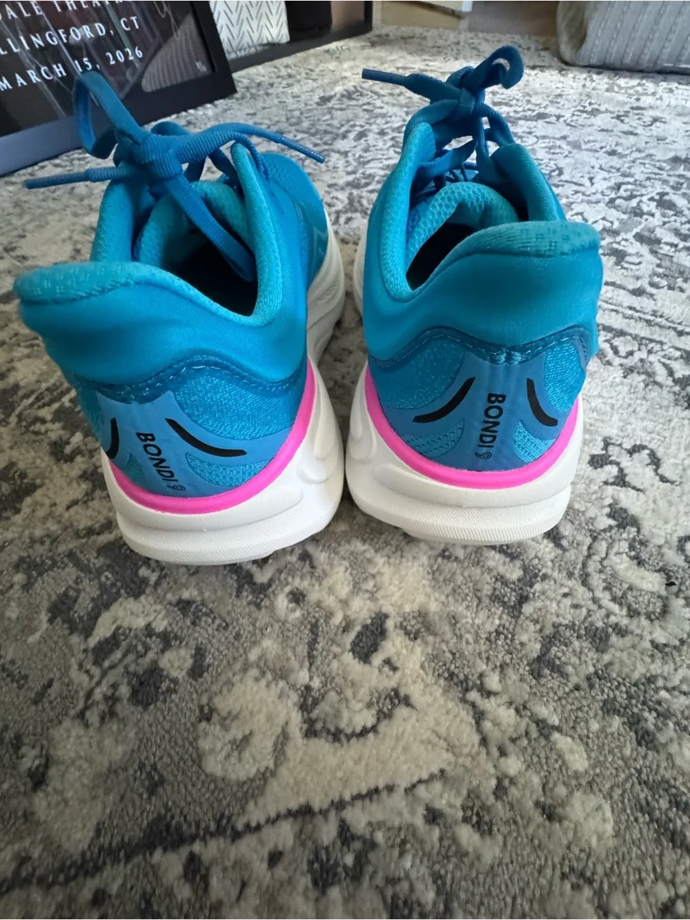 Hoka Women's Blue Sneakers with Pink Accent - Picture 3 of 5